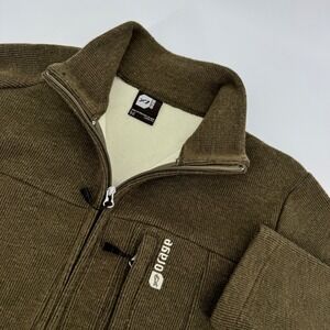 Orage Men's Zip Up Sweater Jacket Olive Green Medium Ribbed Knit Fleece Lined